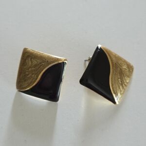 Vintage Elegant Gold Tone Swirl and Black Earrings